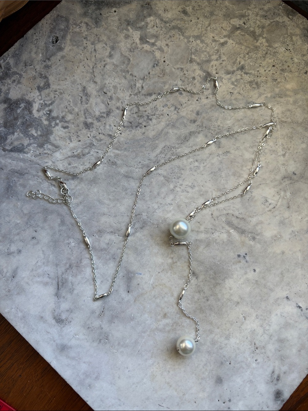 Silver Tone Necklace with white beads